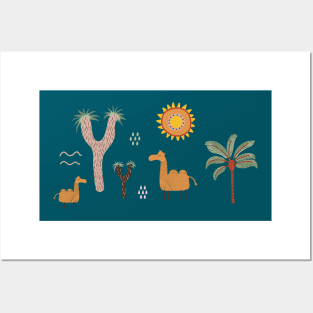 Camel with palm tree Posters and Art